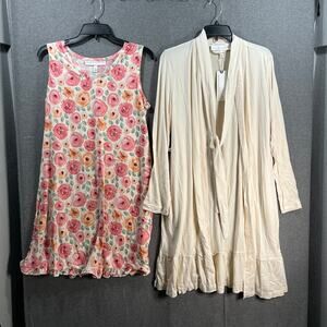Berkshire Homewear Silky Smooth Wrap Robe with Sleep Dress Custard/Bloom, Small